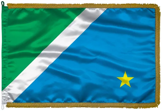 Bandeira de Mato Grosso do Sul em cetim com franja dourada