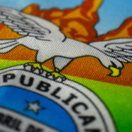 Detalhe do caimento da bandeira do Rio de Janeiro