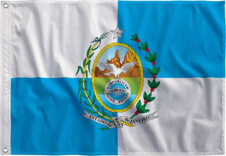 Bandeira do Rio de Janeiro estampada, vista de frente