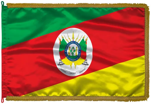 Bandeira do Rio Grande do Sul em cetim com franja dourada